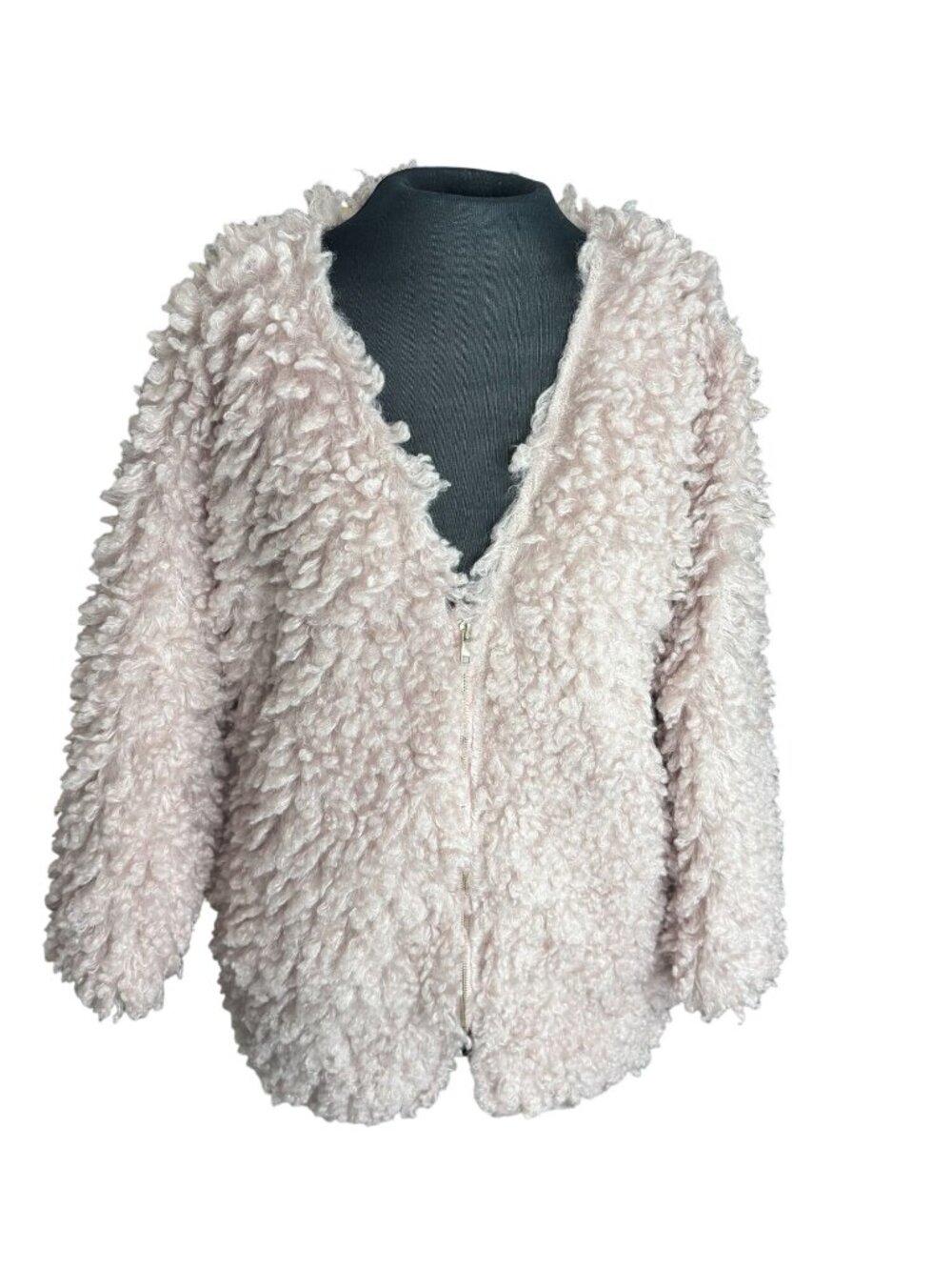 Melody Womens Faux Shearling Jacket Pink Fuzzy M-L Warm Soft Zip-Up